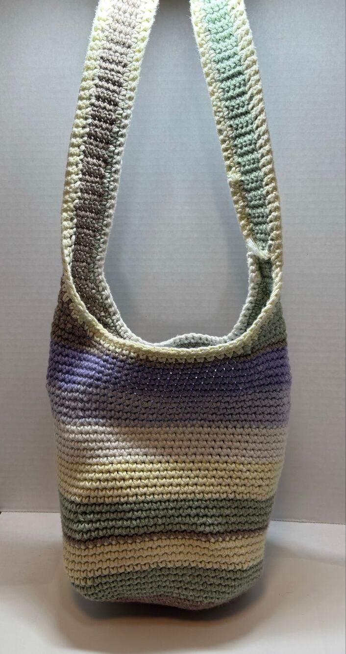 Multicolor striped crocheted tote bag